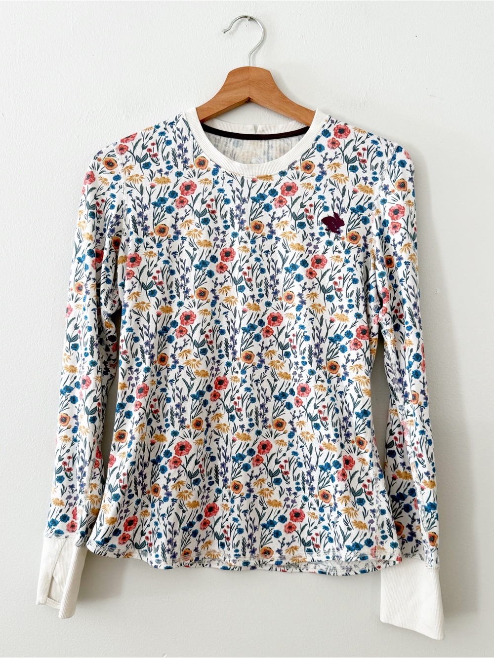 Floral Crewneck Long Sleeve Top - White with Multicolor Print